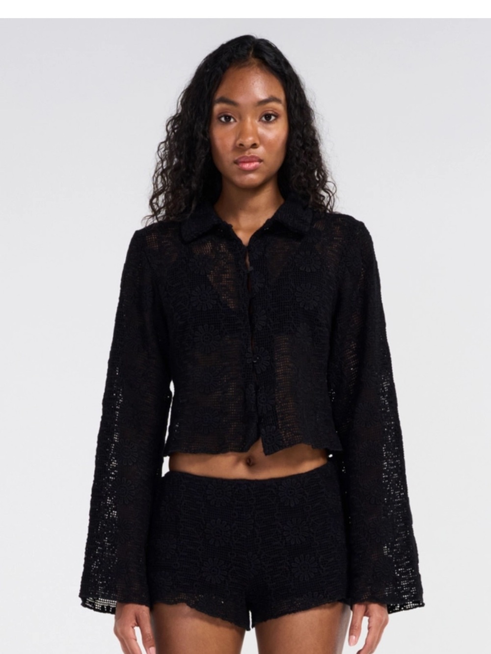Lioness Babydoll Crochet Knit Buttondown